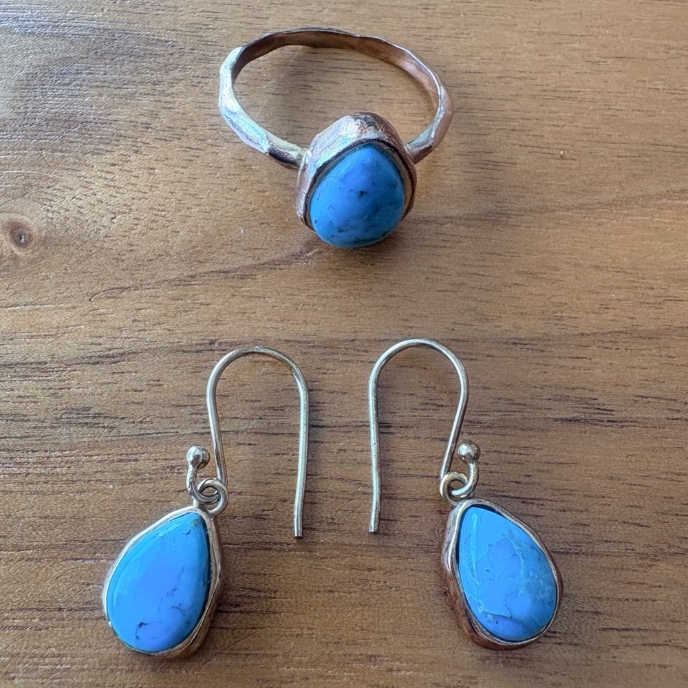 Tiramisu Blue Mohave Turquoise Ring & Earrings Set | 14K Gold Over Sterling Silv